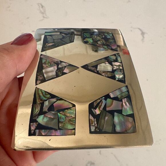 Vintage Alpaca Mexico Abalone Inlay Belt Buckle, 3.5\
